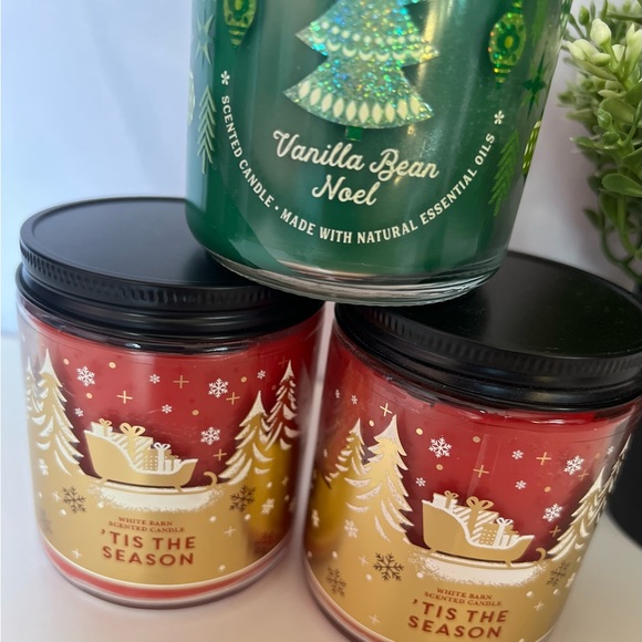 3 Bath & Body Works Tis The Season & Vanilla Bean Single Wick Scented Candle Set - Picture 4 of 5